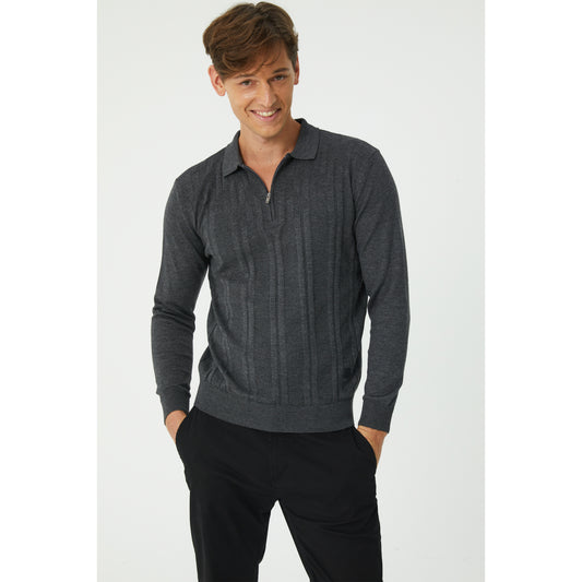 Anthracite Textured Half Zip Sweater