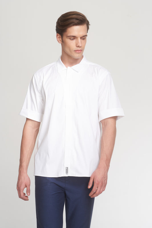 White Short Sleeve Zip-Up Shirt