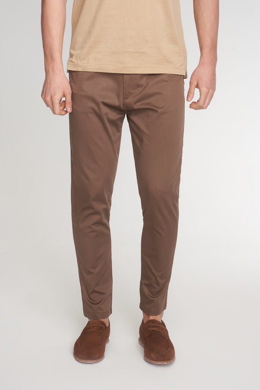 Brown Cotton Slim Fit Trousers