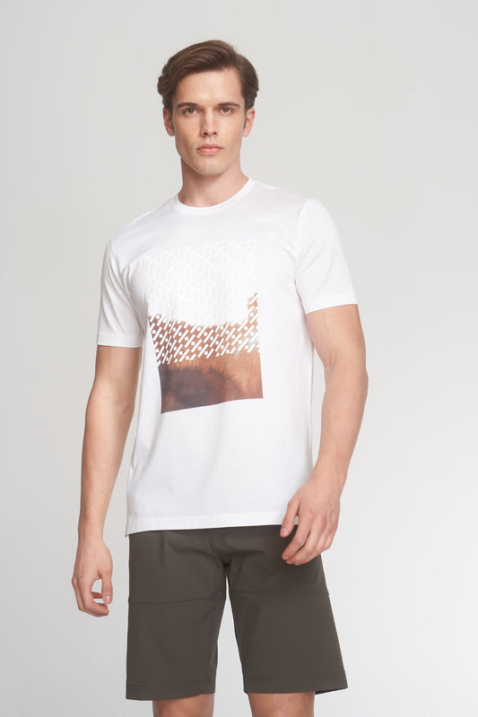 White Mercerized Cotton Graphic T-Shirt