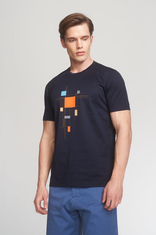 Navy Mercerized Cotton Graphic T-Shirt